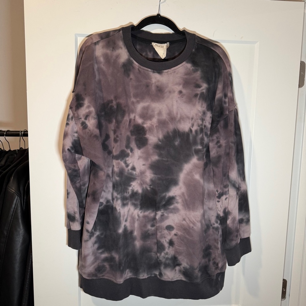 Style Rack Women's Purple Tie-Dye Oversized Crewneck Sweatshirt Dress